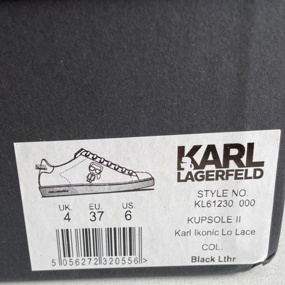 Karl Lagerfeld black leather sneakers w/ Karl icon appliqué, size EUR 37/US 6 - Picture 8 of 8